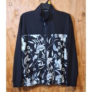 Boston Proper Lightweight Jacket Windbreaker Women's Small Black White Floral